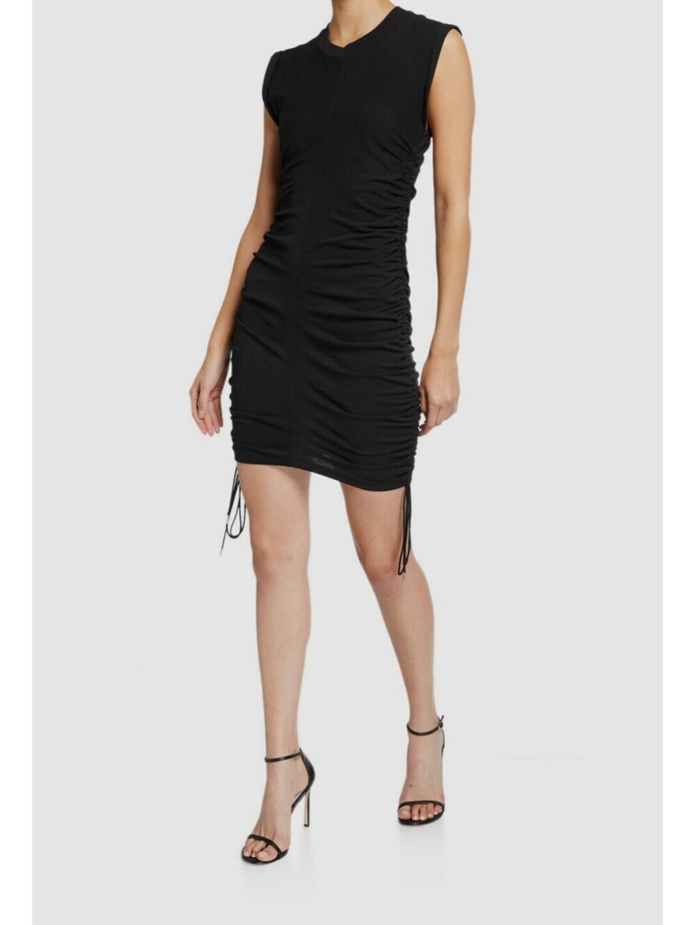 T by Alexanderwang Ruched Cotton Jersey‎ Drawstring Mini Dress Black Sz Small